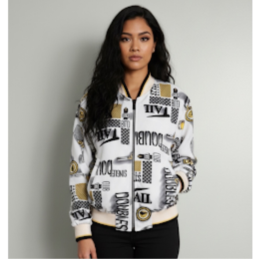Vintage TAIL Doubles Tennis Print Bomber Track Jacket Graphic Pattern Full Zip S